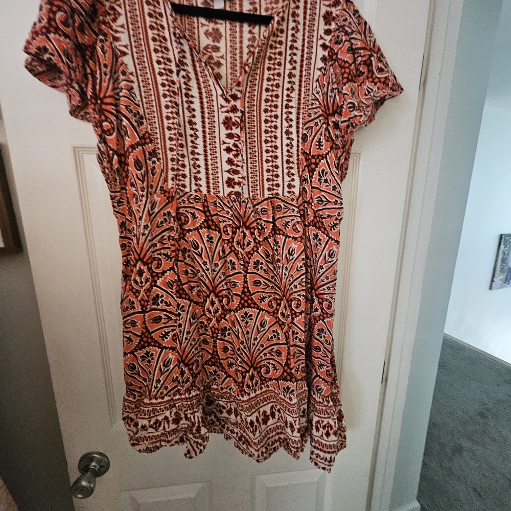 Bohemian Red and White Patterned Dress